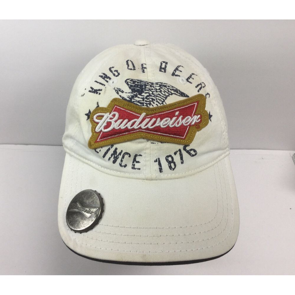 Budweiser King of Beers Hat Bottle Opener Beige Adjustable Strap Baseball Cap